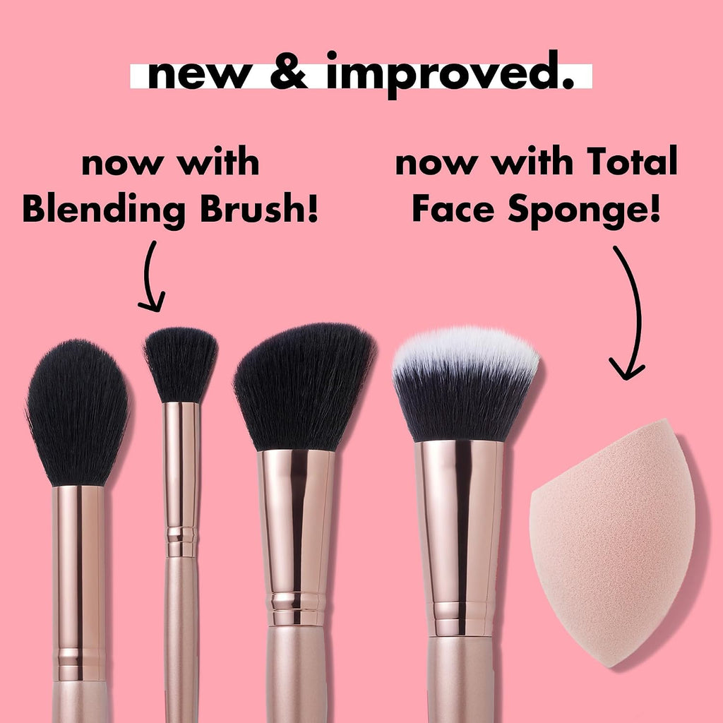 e.l.f. Complexion Essentials Brush & Sponge Set. Concealer. Powder. Blush & Highlighter Brushes & Total Face Sponge. Vegan & Cruelty-Free