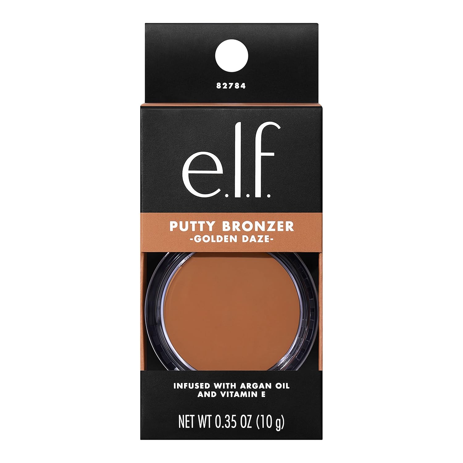 e.l.f. Putty Bronzer. Creamy & Highly Pigmented Formula. Creates a Long-Lasting Bronzed Glow. Infused with Argan Oil & Vitamin E. Golden Daze. 0.35 Oz (10g)