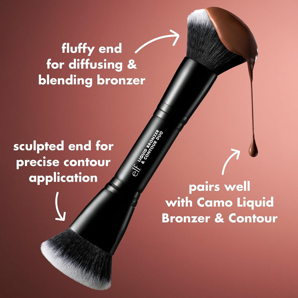 e.l.f. Liquid Bronzer & Contour Duo Brush | Silky Highly Pigmented Formula with Dual-ended Makeup Brush. Synthetic Bristles. 100% Vegan and Cruelty-Free