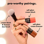 e.l.f. Soft Glam Cream Blush Stick. Buildable Natural Flush. Pink On It | Creamy Blendable Texture. Soft Satin Finish. Lightweight Buildable Color. Easy On-the-Go Application. Vegan & Cruelty-Free