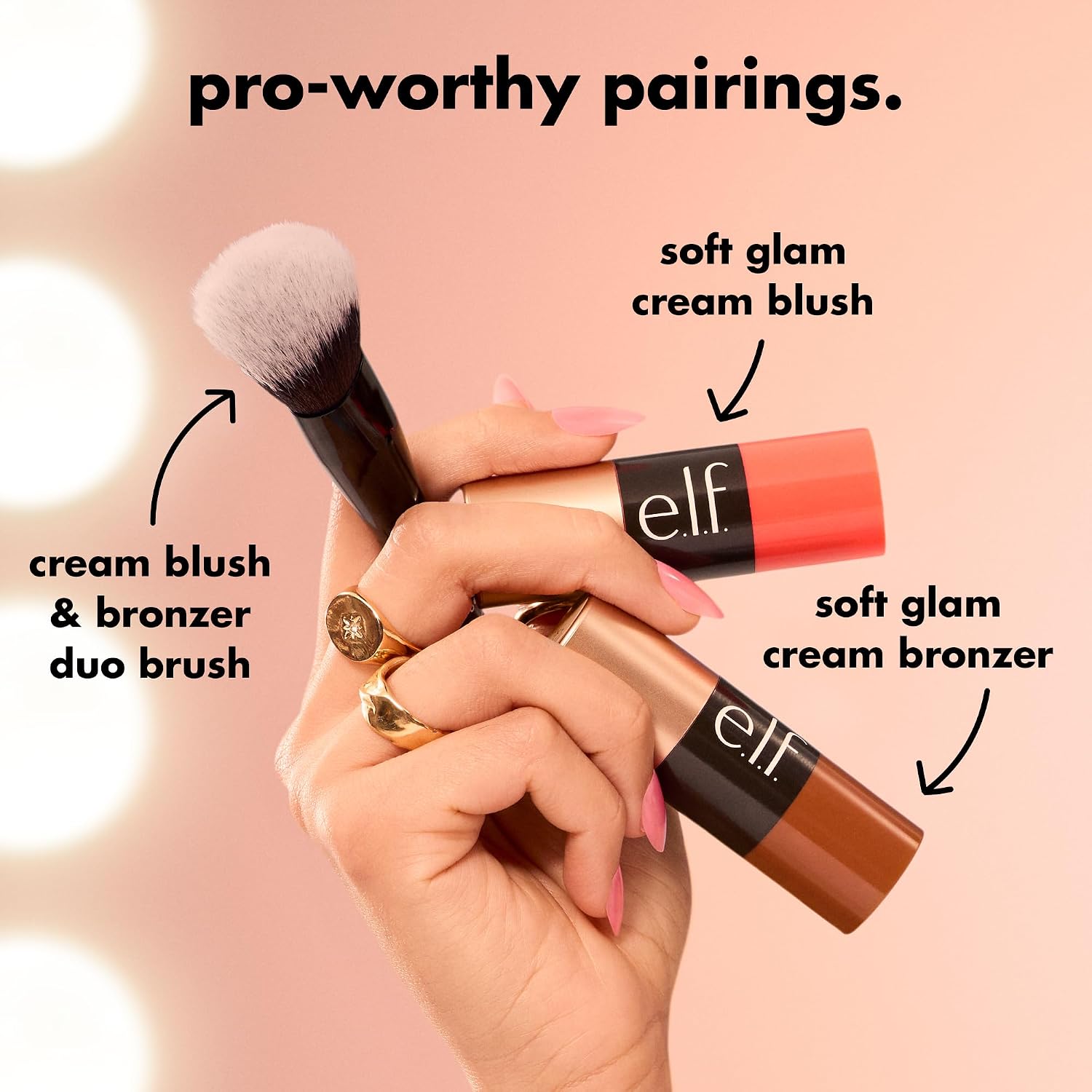 e.l.f. Cream Blush & Bronzer Duo Brush. Blending & Layering Brush | Cream Formulas. Dense Synthetic Bristles. Angled Sculpting. Creates Seamless & Professional Finish. Vegan & Cruelty-Free