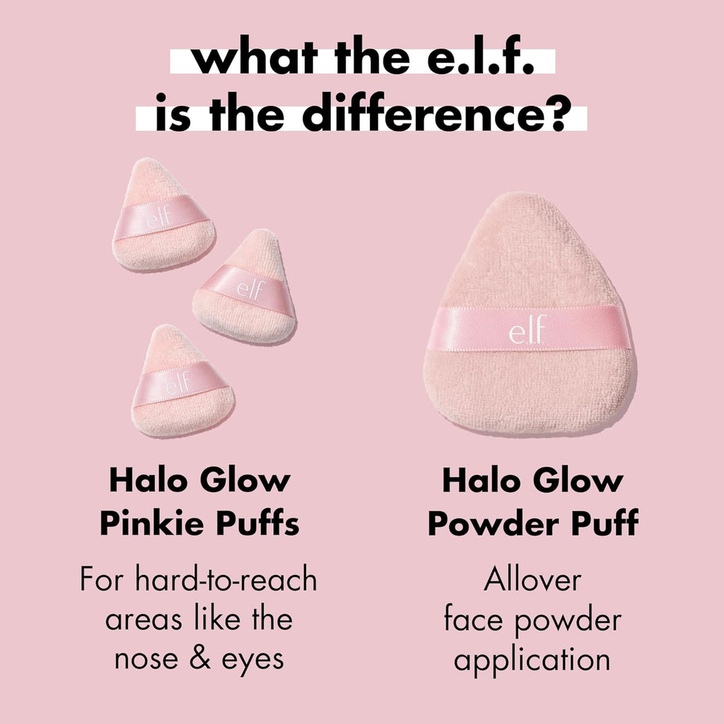 e.l.f. Halo Glow Pinkie Puffs | Finger-sized. Mini Puff For Applying Loose & Pressed Powders. Soft. Reusable & Washable. Vegan & Cruelty-Free. Set of 3