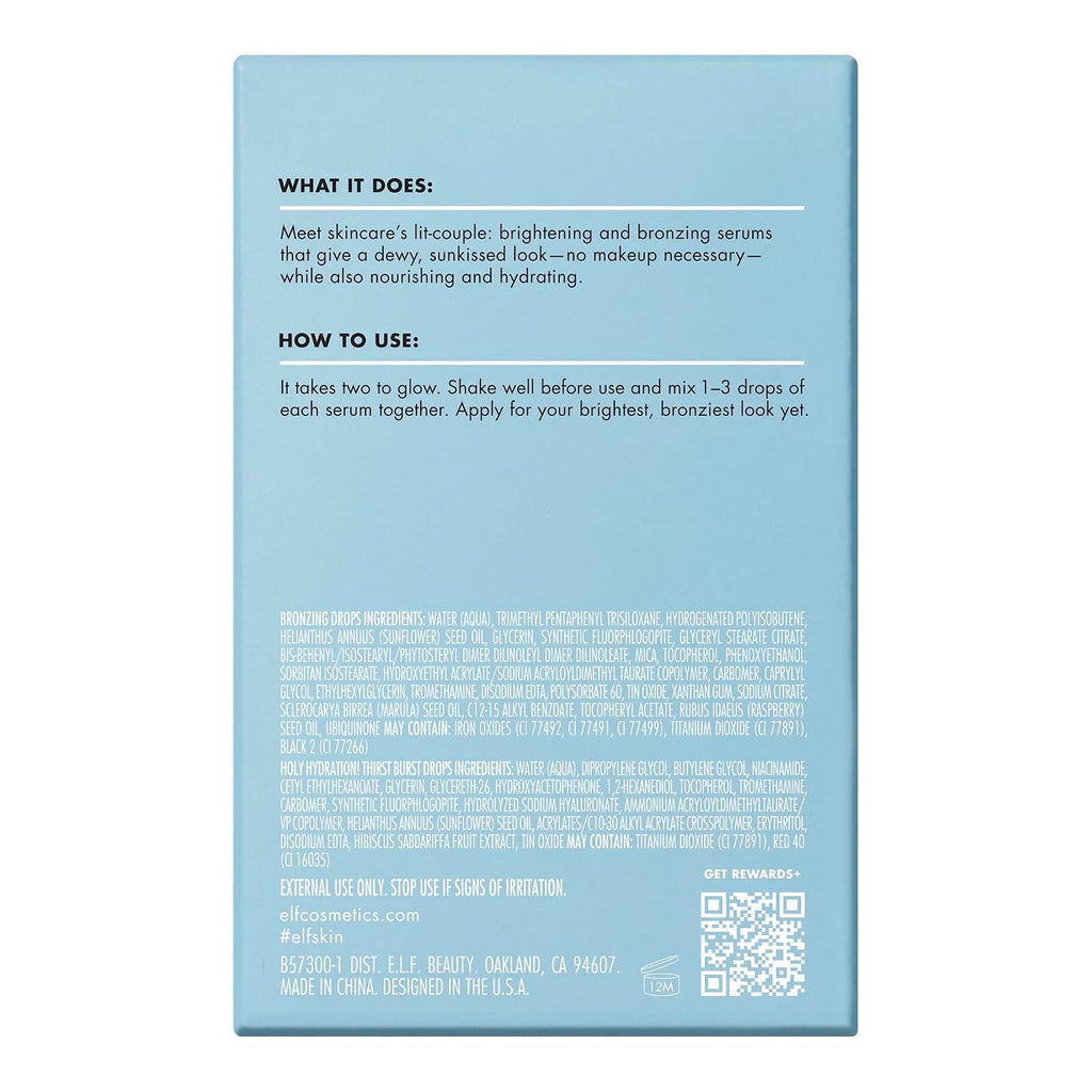e.l.f. SKIN The Hottest Drops Duo | Holy Hydration! Thirst Burst Drops & Bronzing Drops Skincare Set. For A Dewy. Sun-Kissed Look. Vegan & Cruelty-Free
