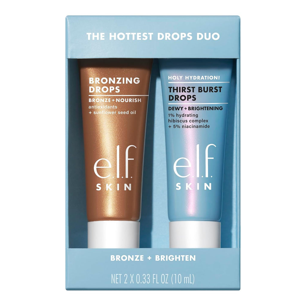 e.l.f. SKIN The Hottest Drops Duo | Holy Hydration! Thirst Burst Drops & Bronzing Drops Skincare Set. For A Dewy. Sun-Kissed Look. Vegan & Cruelty-Free