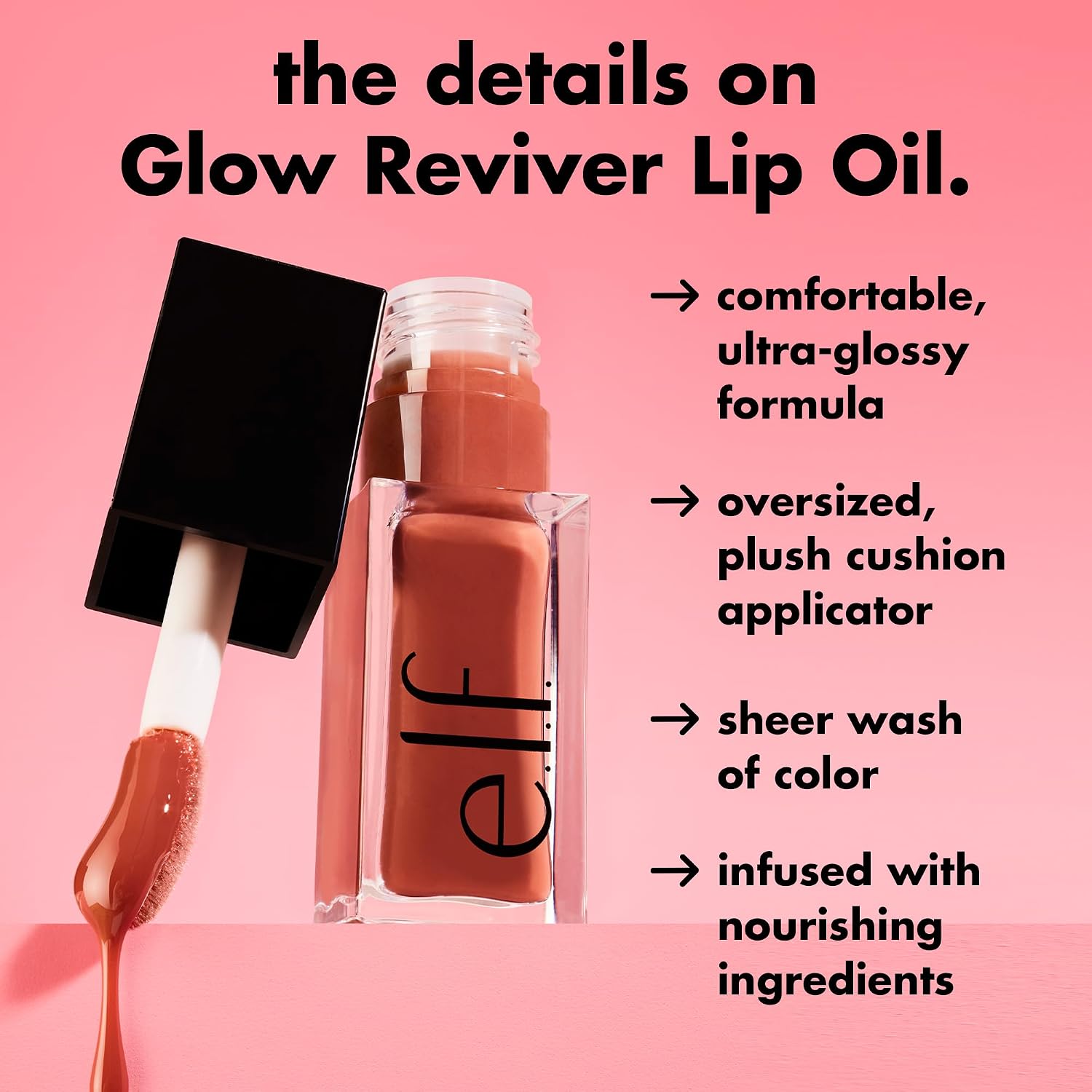 e.l.f. Glow Reviver Lip Oil. Tinted. Hydrating & Non-Sticky. Jam Session | High-Shine Tinted Lip Oil. Hydrating. Infused with Jojoba & Nourishing Oils. Glossy Formula. Vegan & Cruelty-Free