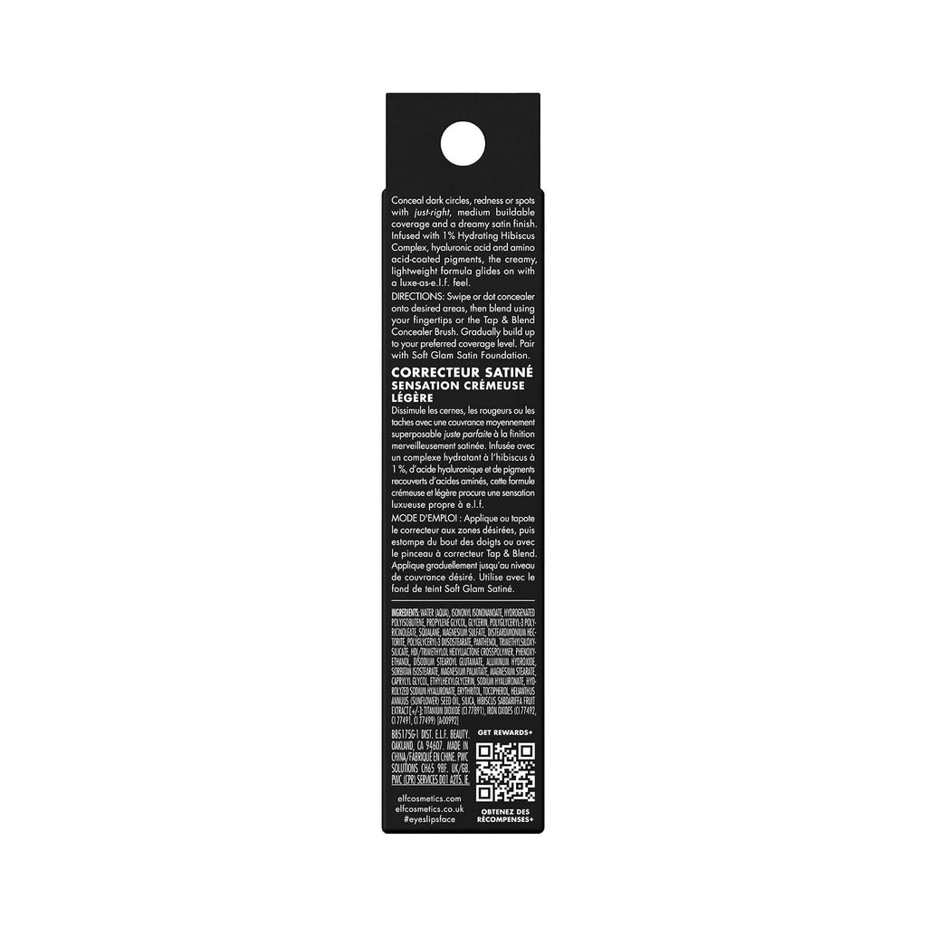 e.l.f. Soft Glam Satin Concealer. Medium Coverage. 10 Fair Cool | Hydrating Hyaluronic Acid & 1% Hibiscus Complex. Crease-Resistant. Lightweight Formula. Vegan & Cruelty-Free
