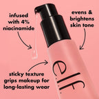 e.l.f. Power Grip Primer + 4% Niacinamide. Gripping Gel Primer. 0.811 Fl Oz | Brightening Formula. Ultra-Dewy & Glowing Finish. Long-Lasting Wear. Hydrating Gel Base. Lightweight. Vegan & Cruelty-Free