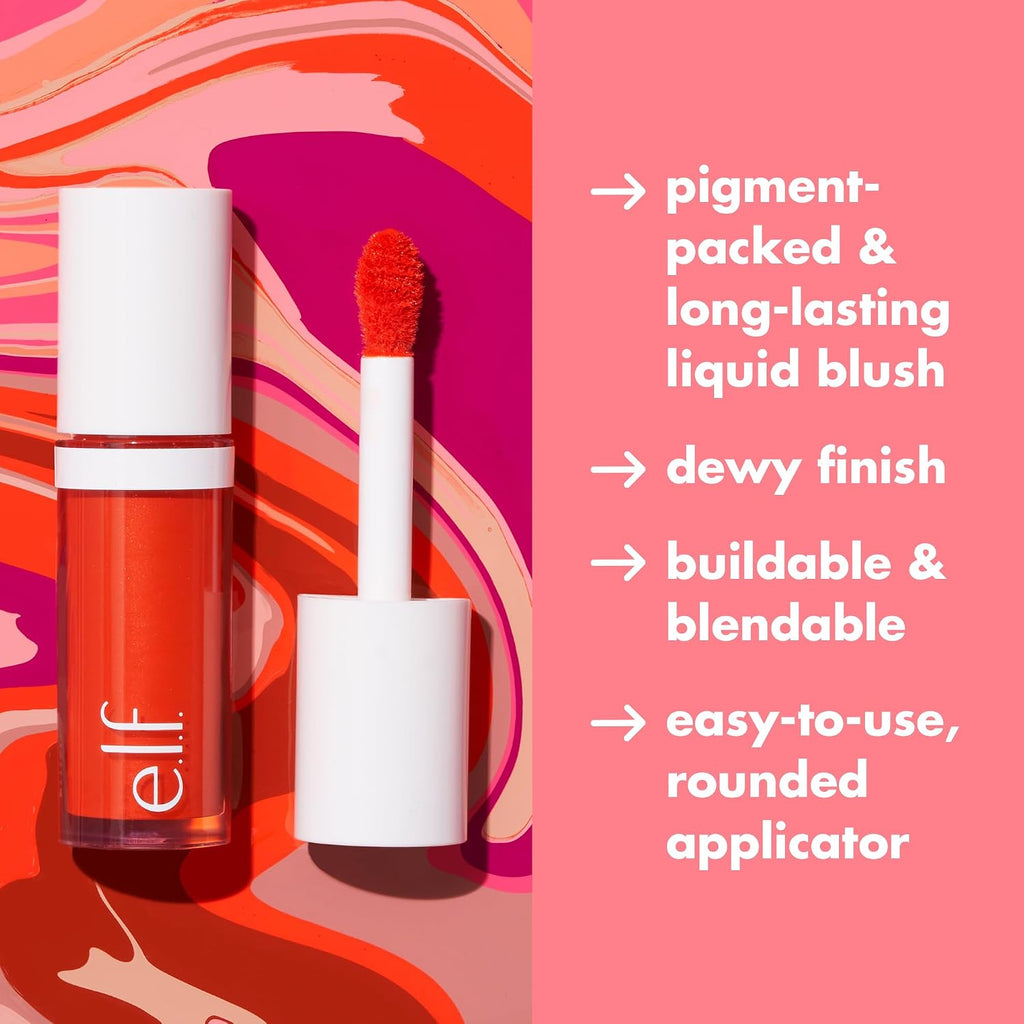 e.l.f. Camo Liquid Blush. Buildable & Blendable. Bronze Bombshell | Lightweight Liquid Formula. Long-Lasting Wear. High-Pigment Color. Smooth Application. Buildable. Vegan & Cruelty-Free