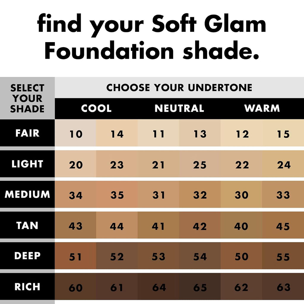 e.l.f. Soft Glam Satin Foundation. Medium Coverage. 53 Deep Neutral | Satin Finish. Long-Lasting Wear. Hydrating Hyaluronic Acid & Hibiscus Complex. Blurs Pores. Lightweight. Vegan & Cruelty-Free