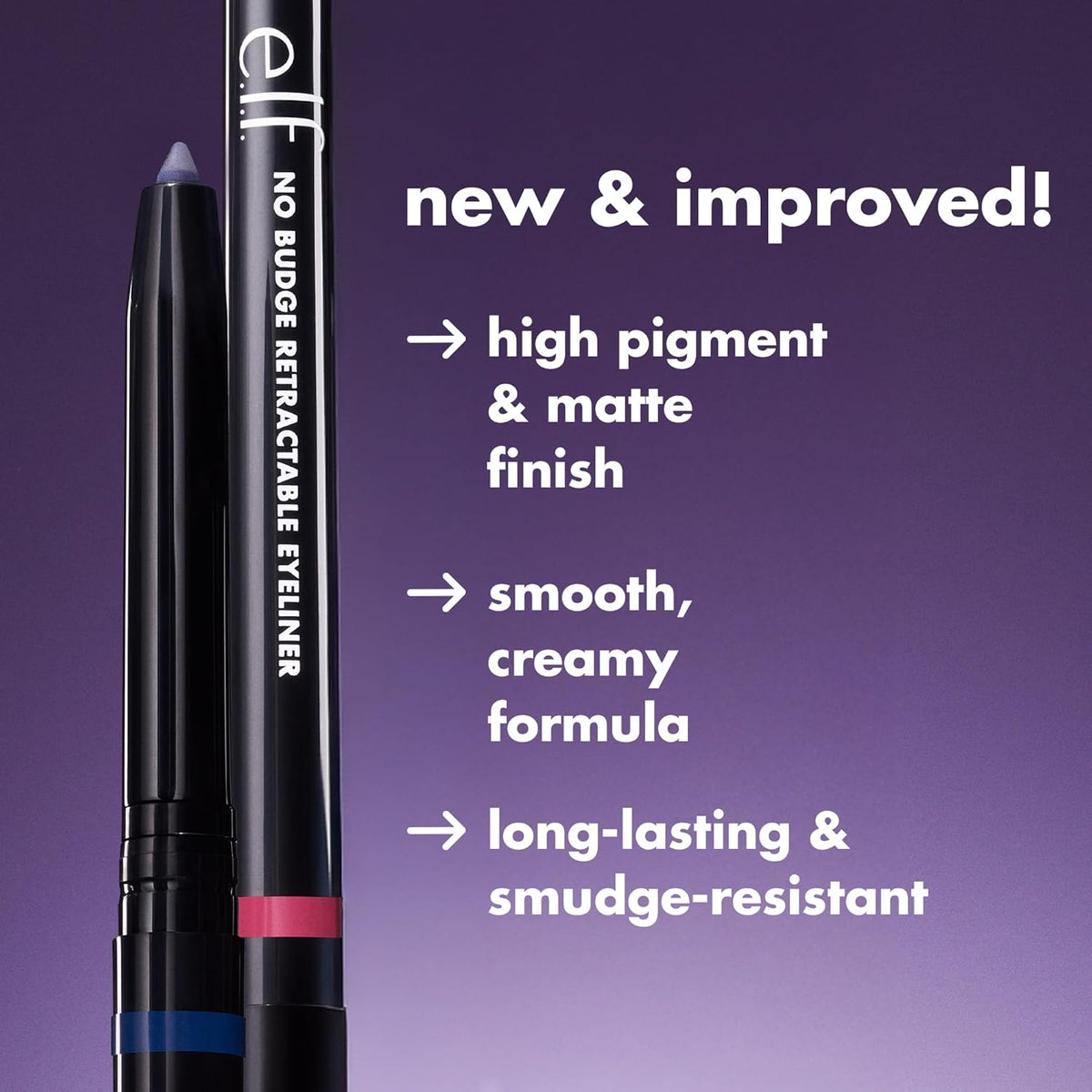 e.l.f. No Budge Retractable Eyeliner. Creamy. Ultra-Pigmented & Waterproof. Creates Bold & Defined Lines. Vegan & Cruelty-Free. Black