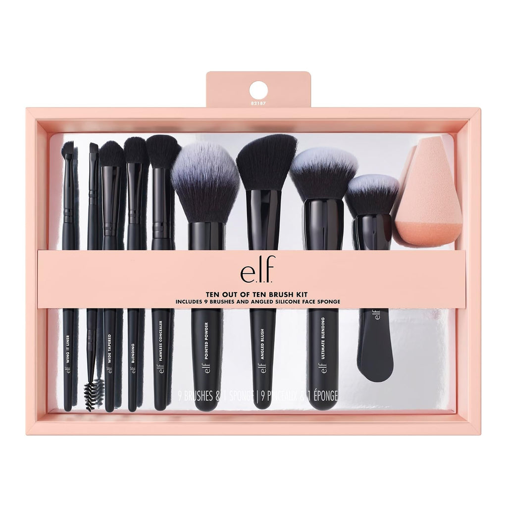 e.l.f. Ten Out Of Ten Brush Set | 10 Piece Brush Kit. Brushes For Face Makeup. Eyes. Brows & More. Made With Synthetic Bristles. Vegan & Cruelty-Free