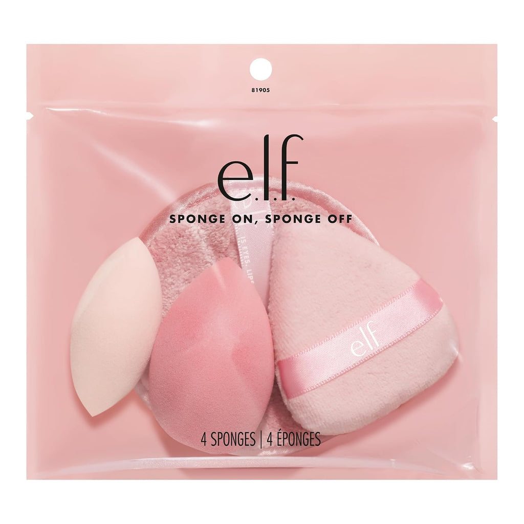 e.l.f. Sponge On. Sponge Off Kit. Four-Piece Makeup Sponge Set For Flawlessly Applying. Blending & Removing Face Makeup. Vegan & Cruelty-Free