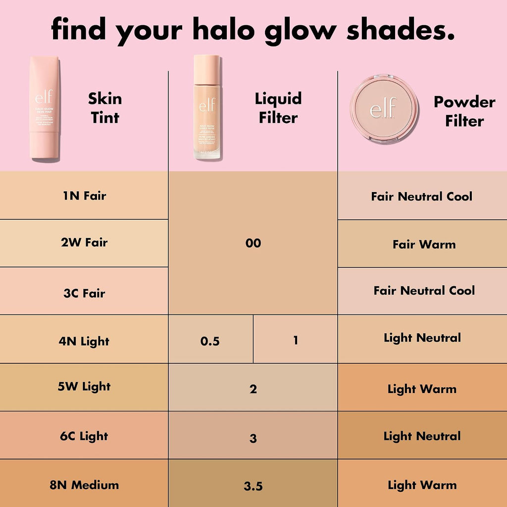 e.l.f. Halo Glow Liquid Filter. Hydrating Complexion Boost. 3.5 Medium | Soft Focus. Luminous Natural Glow for Face & Body. Infused with Hyaluronic Acid & Squalene. Vegan & Cruelty-Free