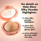e.l.f. Halo Glow Silky Powder Highlighter. Long-Lasting Luminous Face Finish. Cake-Resistant With Micro-Shimmer. Vegan & Cruelty-Free. Soft Pearl Era