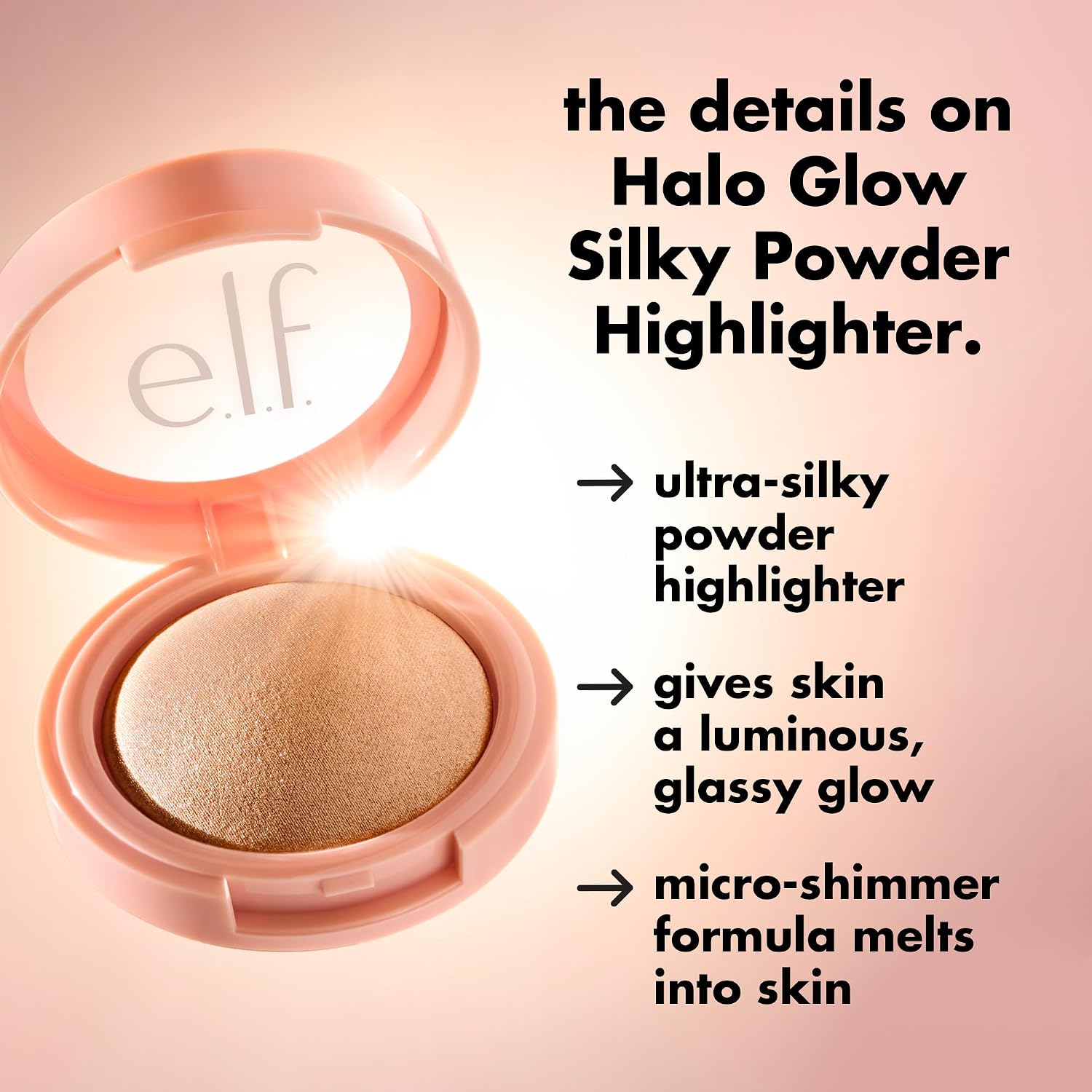 e.l.f. Halo Glow Silky Powder Highlighter. Long-Lasting Luminous Face Finish. Cake-Resistant With Micro-Shimmer. Vegan & Cruelty-Free. Soft Pearl Era