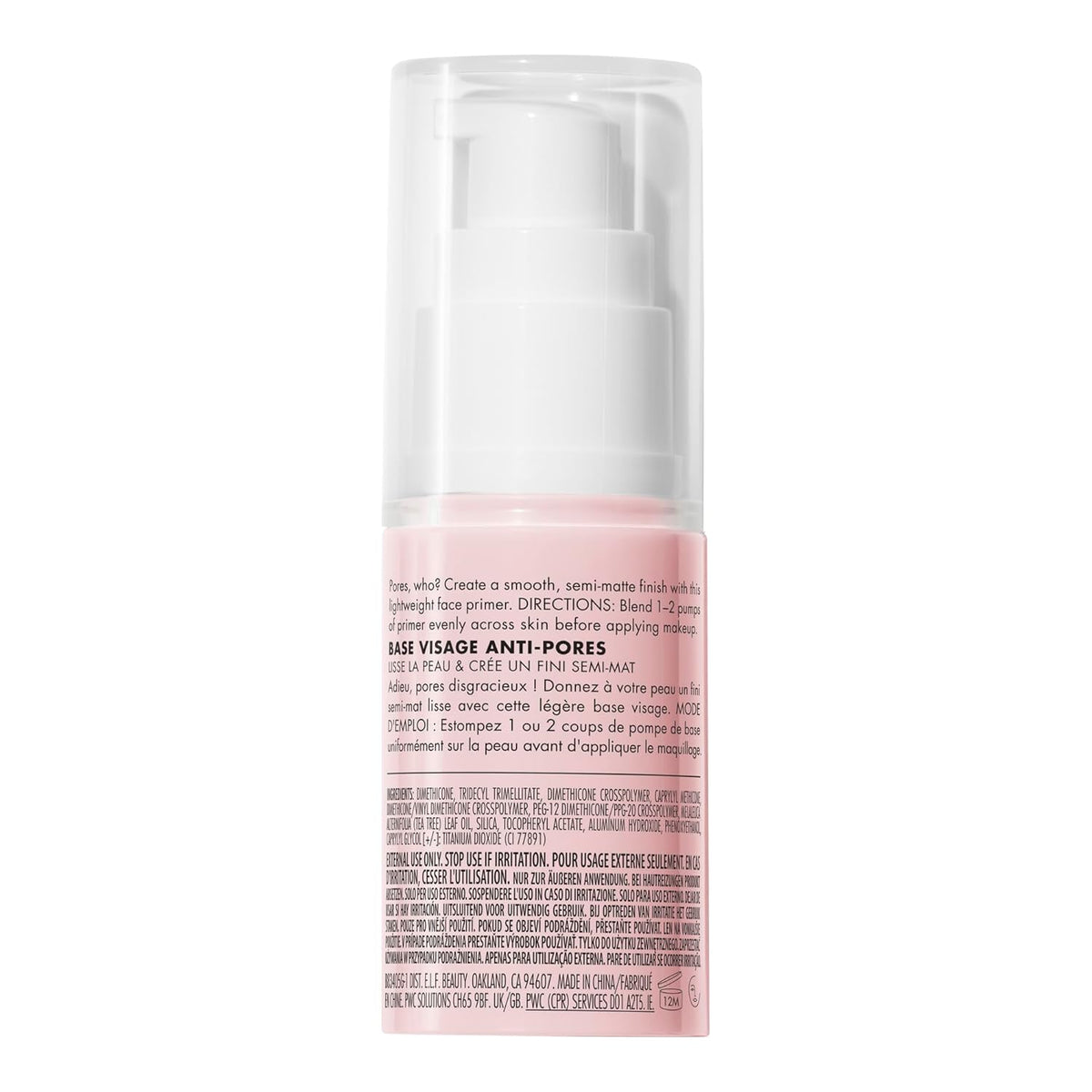 e.l.f. Poreless Face Primer. Skin-Smoothing Matte Makeup Base. Minimizes Pores & Fine Lines. Long-Lasting Foundation Primer with Tea Tree & Vitamins A & E. Vegan & Cruelty-Free
