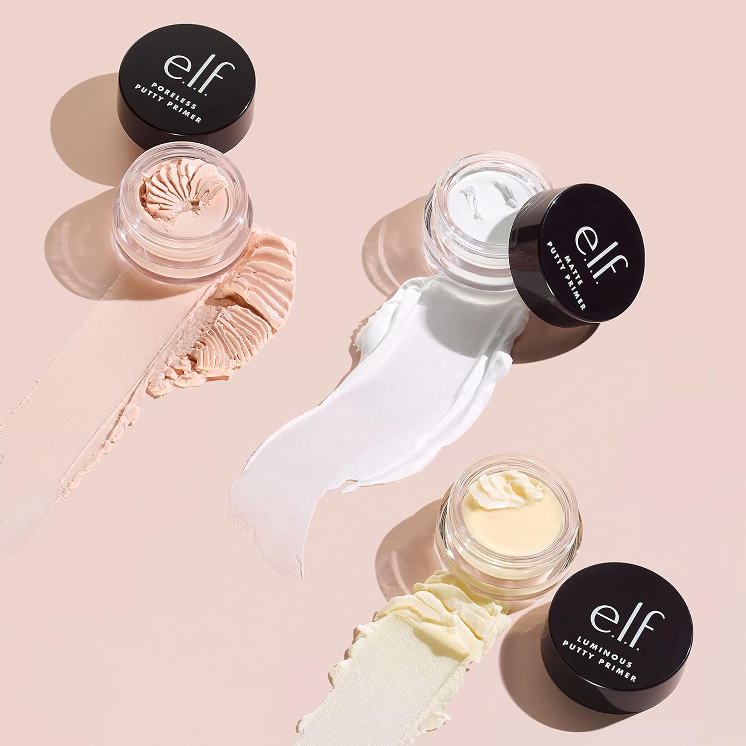 e.l.f. Cosmetics Putty Primer Trio. Includes Poreless Putty. Matte Putty & Luminous Putty. Travel Size. 0.14 Oz (4g) Each. 0.14 ounces