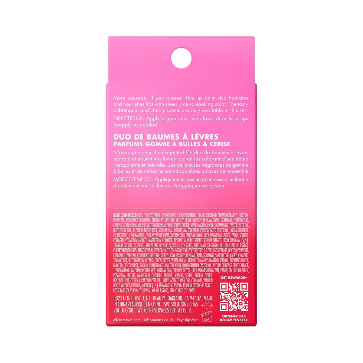 e.l.f. Squeeze Me More Lip Balm Duo. Cherry/Bubblegum | Moisturizing Balm For A Sheer Tint Of Color. Made With Hyaluronic Acid. Vegan & Cruelty-Free. Cherry & Bubblegum