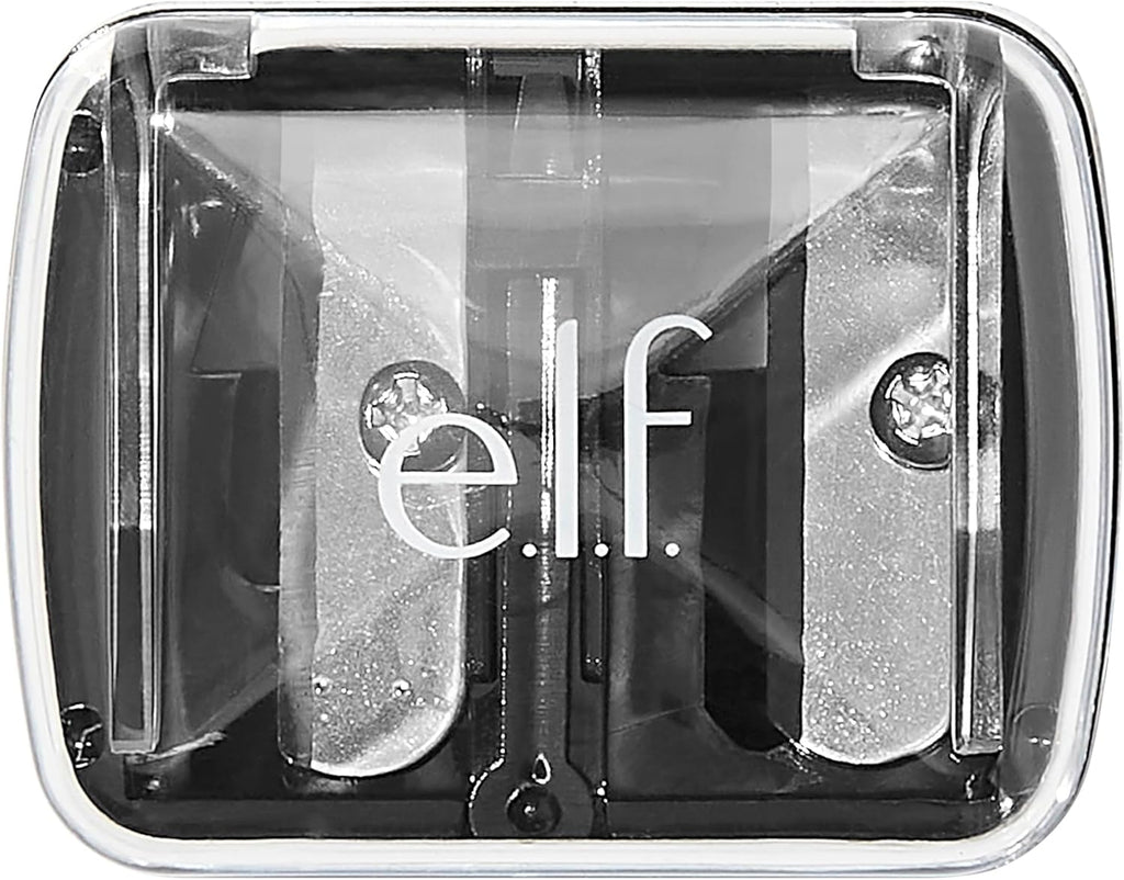 e.l.f.. Dual-Pencil Sharpener. Convenient. Essential Tool. Sharpens. Easy To Clean. Travel-Friendly. Compact. Includes Bonus Small Sharpener