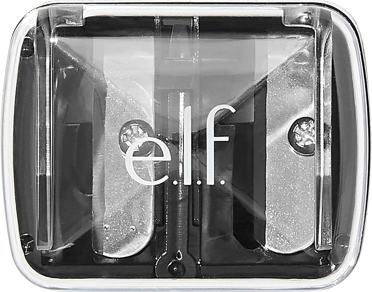 e.l.f.. Dual-Pencil Sharpener. Convenient. Essential Tool. Sharpens. Easy To Clean. Travel-Friendly. Compact. Includes Bonus Small Sharpener