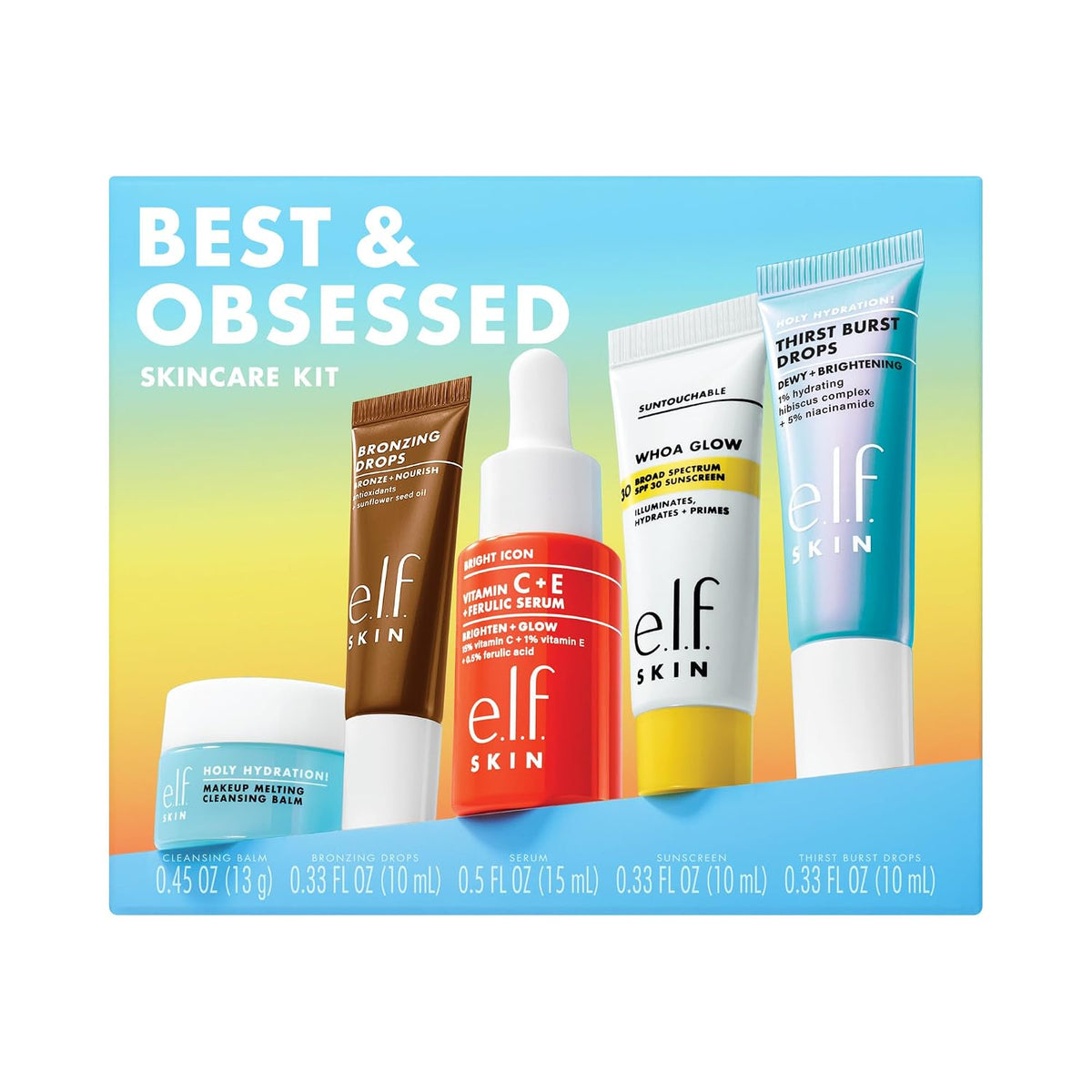 e.l.f. SKIN Wake the e.l.f. Up Skincare Kit | Travel-Size Hydrating Face Cleanser. Sunscreen. Moisturizer & Brightening Serum. Vegan & Cruelty-Free