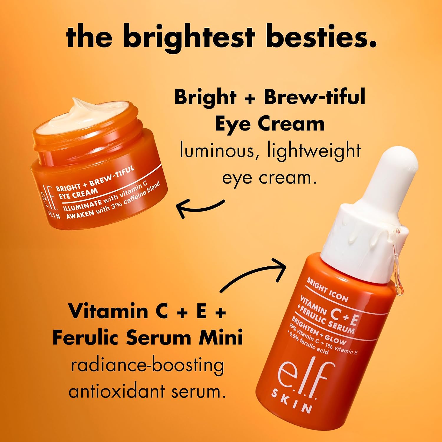 e.l.f. SKIN Brightest Besties Duo. Travel-Sized Skincare Set. Brightening Face Serum & Vitamin C Eye Cream. Boosts Radiance. Depuffs & Evens Skin Tone. Vegan & Cruelty-Free