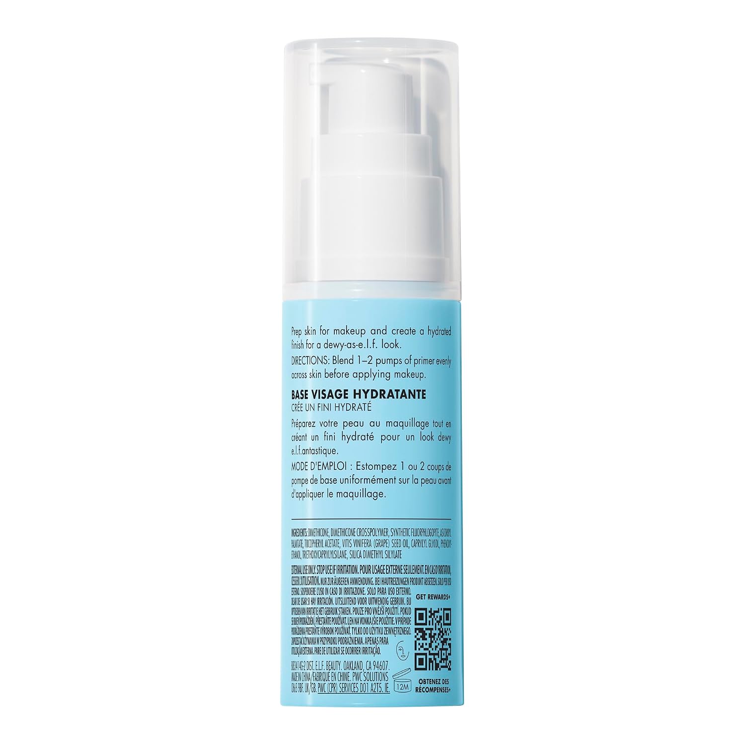 e.l.f. Hydrating Face Primer. Moisturizing Makeup Base. Smooths Pores & Fine Lines. Long-Lasting Wear. Preps Skin for Foundation Application. Large