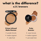 e.l.f. Primer-Infused Bronzer. Desert Sun | Long-Lasting. Lightweight & Buildable Powder Bronzer. Delivers A Matte Finish. Vegan & Cruelty-Free