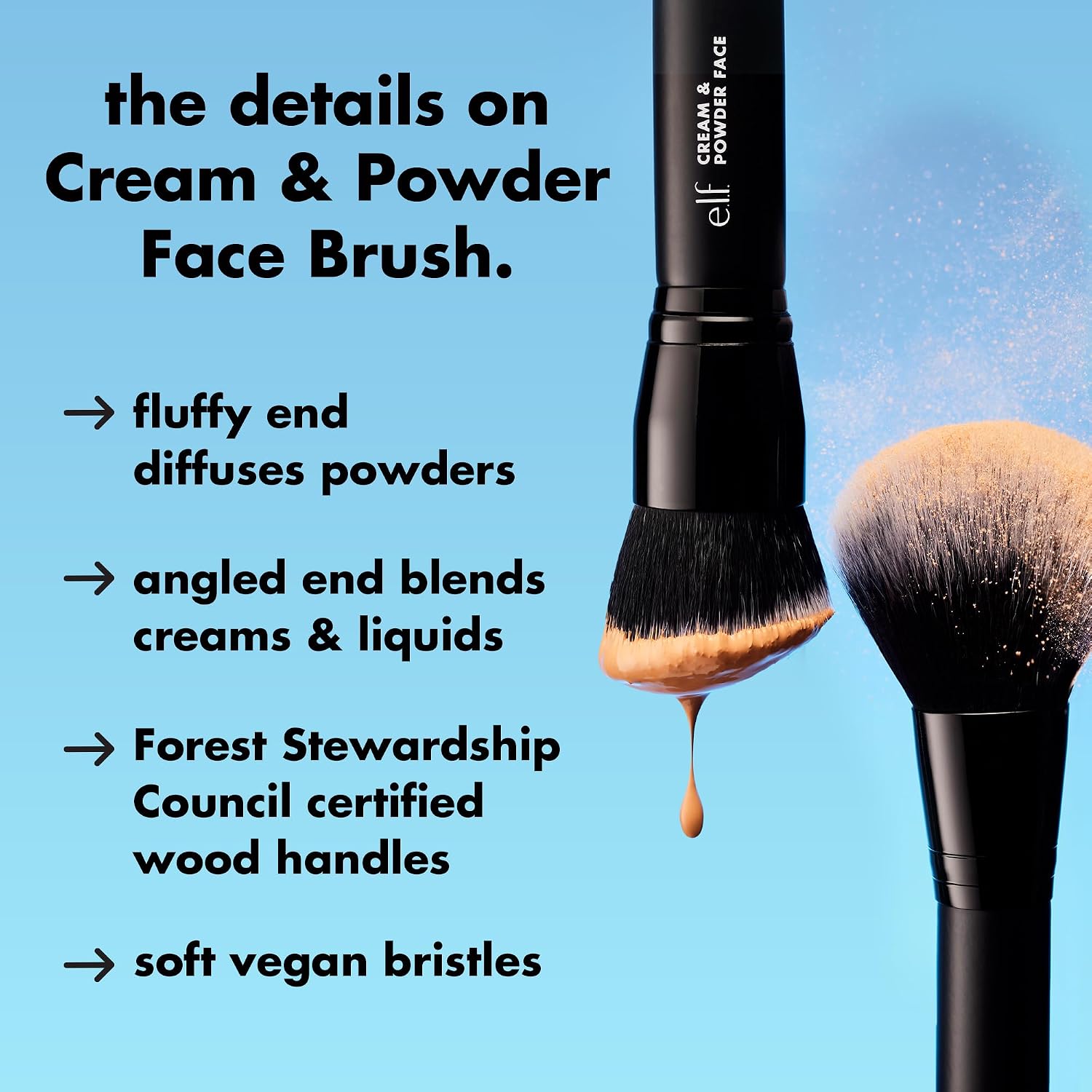 e.l.f. Dual-Ended Cream + Powder Brush | Two-in-One Makeup Brush For Creating A Gorgeous. Airbrushed-looking Complexion. Vegan & Cruelty-free