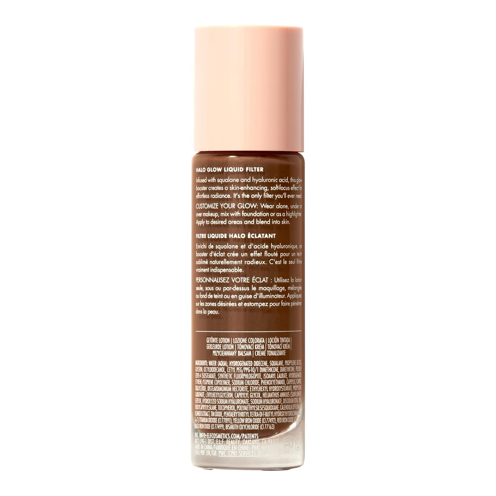 e.l.f. Halo Glow Liquid Filter. Hydrating Complexion Boost. 8.5 Rich | Soft Focus. Luminous Natural Glow for Face & Body. Infused with Hyaluronic Acid & Squalene. Vegan & Cruelty-Free