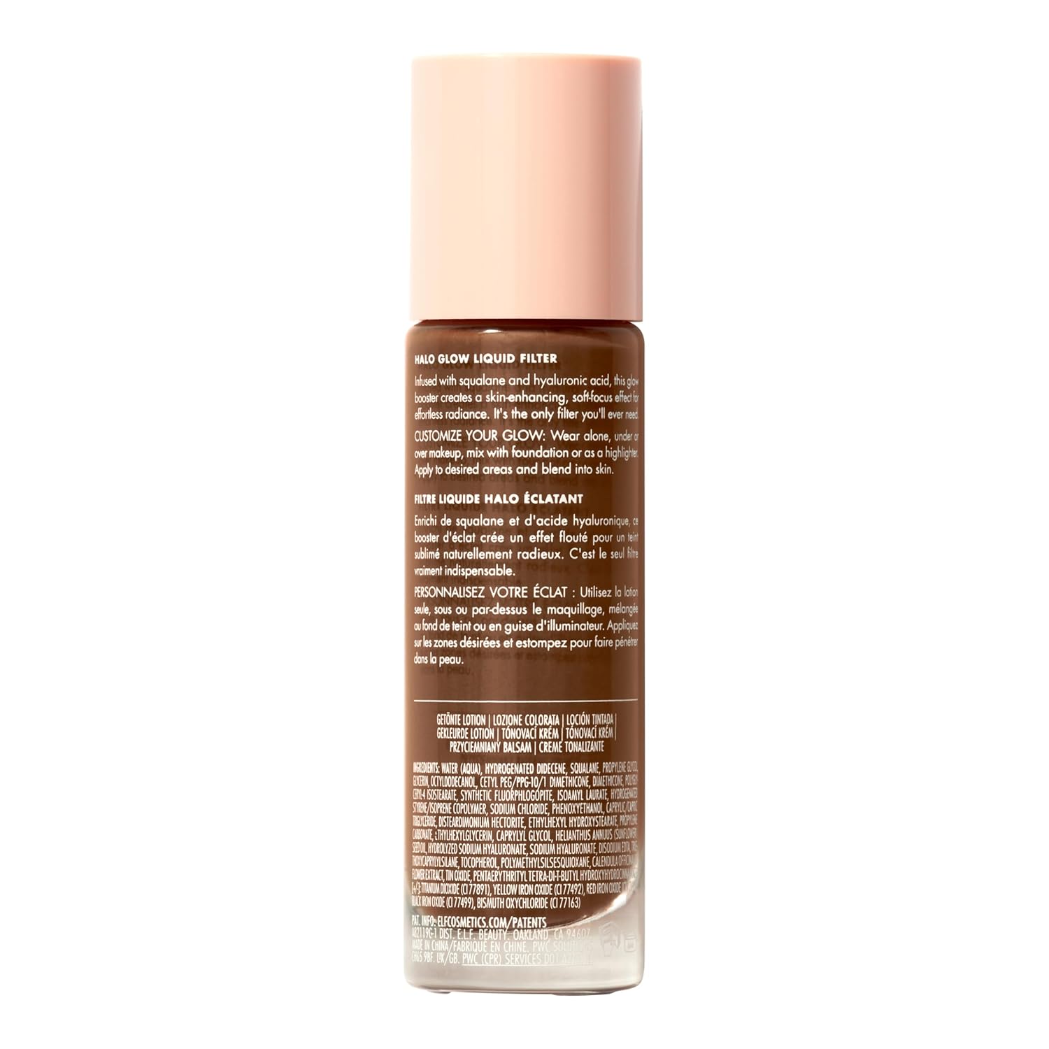 e.l.f. Halo Glow Liquid Filter. Hydrating Complexion Boost. 8.5 Rich | Soft Focus. Luminous Natural Glow for Face & Body. Infused with Hyaluronic Acid & Squalene. Vegan & Cruelty-Free
