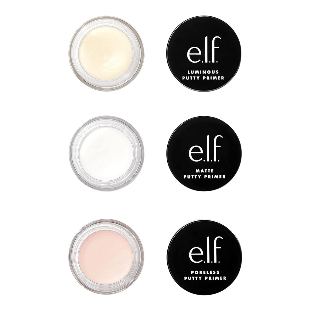 e.l.f. Cosmetics Putty Primer Trio. Includes Poreless Putty. Matte Putty & Luminous Putty. Travel Size. 0.14 Oz (4g) Each. 0.14 ounces