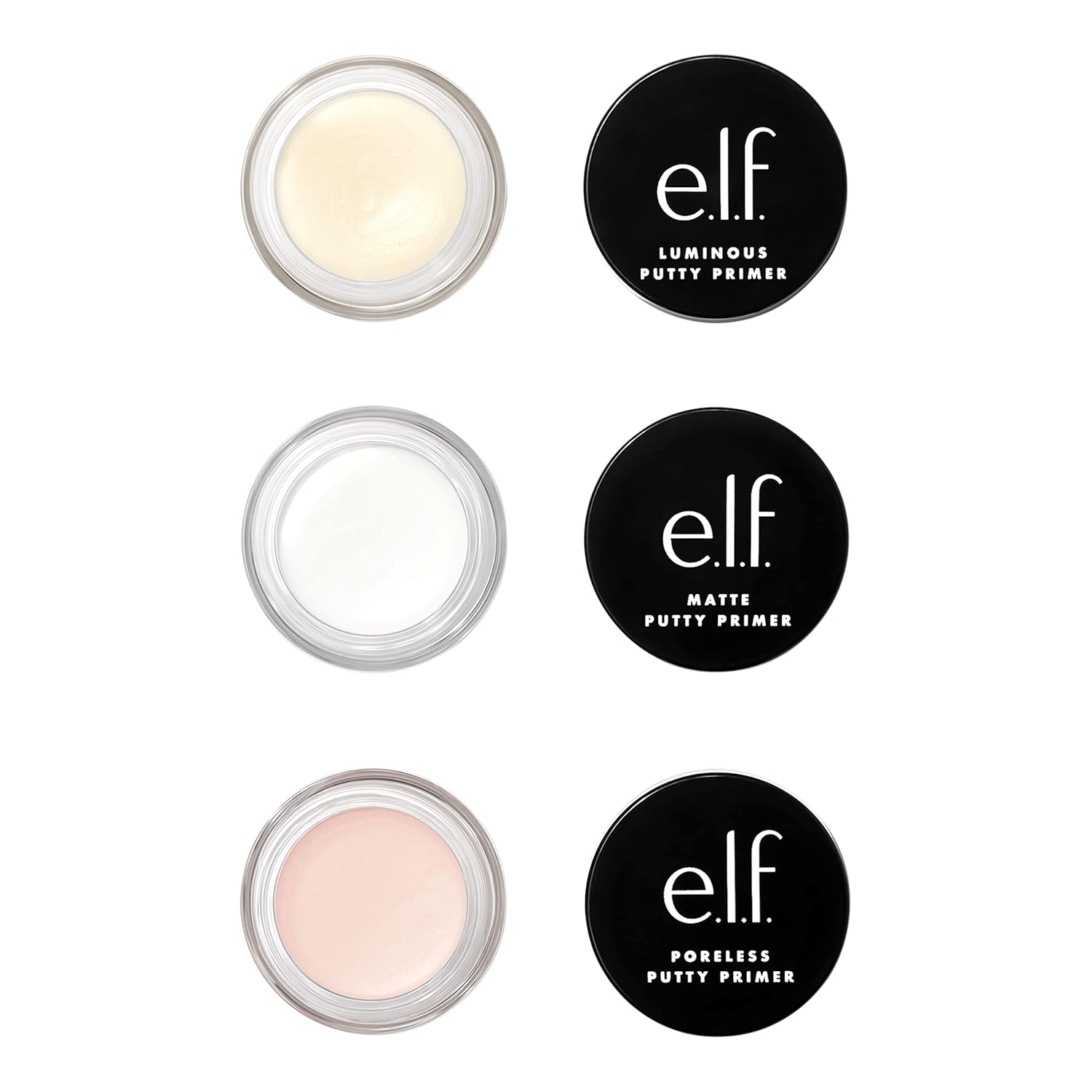 e.l.f. Cosmetics Putty Primer Trio. Includes Poreless Putty. Matte Putty & Luminous Putty. Travel Size. 0.14 Oz (4g) Each. 0.14 ounces