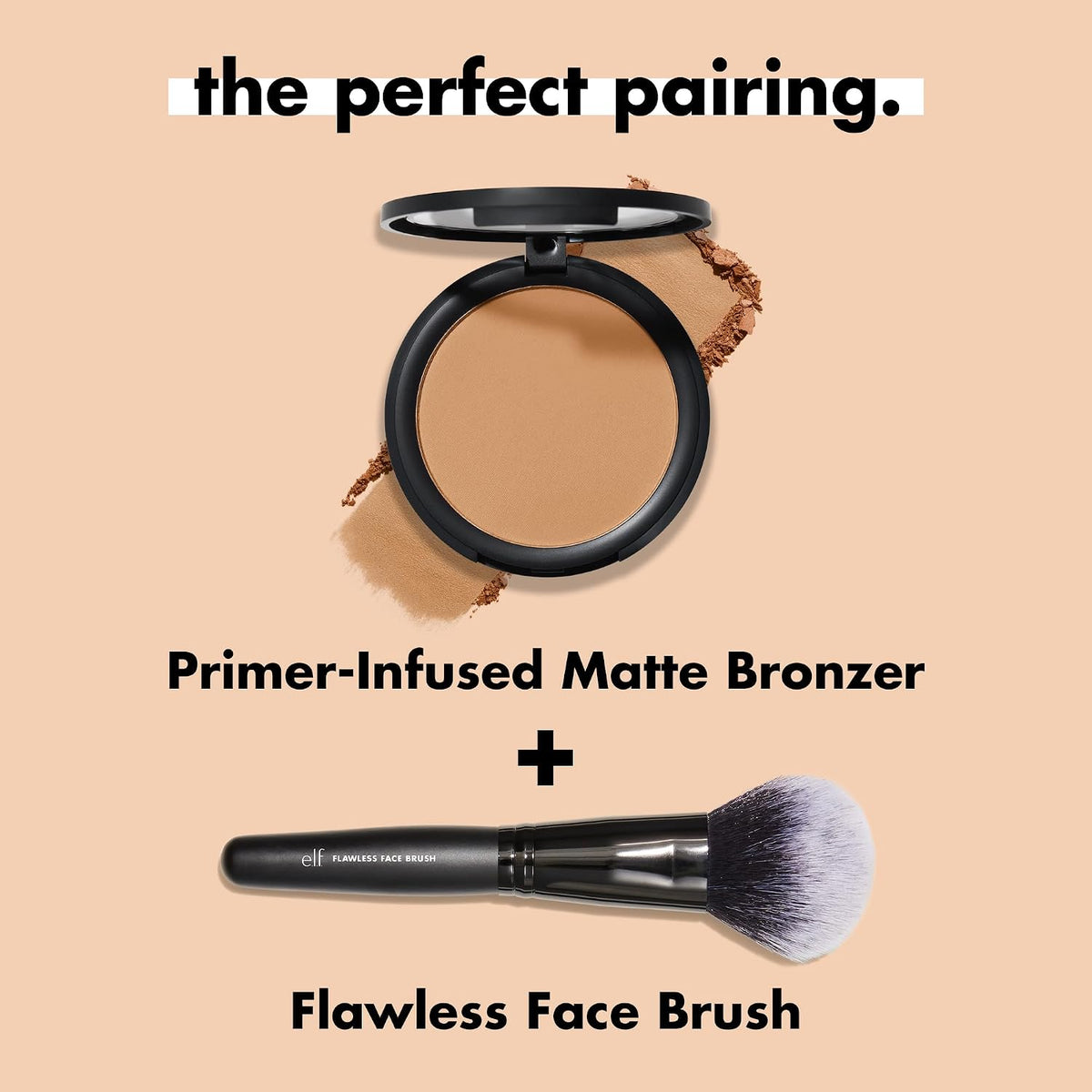 e.l.f. Primer-infused Bronzer. Long-Wear. Matte. Bold. Lightweight. Blends Easily. Contours Cheeks. Forever Sun Kissed. All-Day Wear. 0.35 Oz