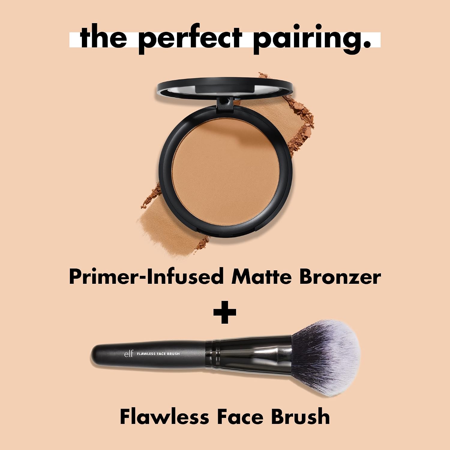 e.l.f. Primer-Infused Bronzer. Tan O'Clock | Long-Lasting. Lightweight & Buildable Powder Bronzer. Delivers A Matte Finish. Vegan & Cruelty-Free. Tan O' Clock