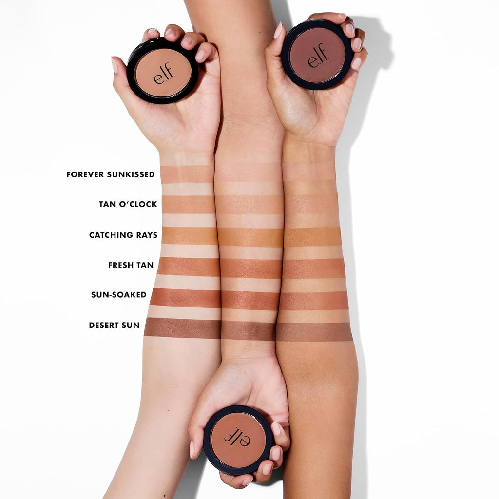 e.l.f. Primer-Infused Bronzer. Catching Rays | Long-Lasting. Lightweight & Buildable Powder Bronzer. Delivers A Matte Finish. Vegan & Cruelty-Free