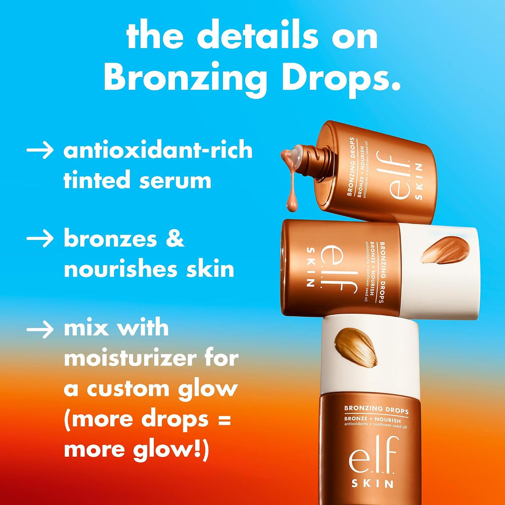 e.l.f. SKIN Bronzing Drops. Pure Gold (Golden Bronze Shimmer) | Liquid Face Tinted Serum with Vitamin E & Sunflower Oil. Shimmer Finish. Vegan & Cruelty-Free. Pure Gold