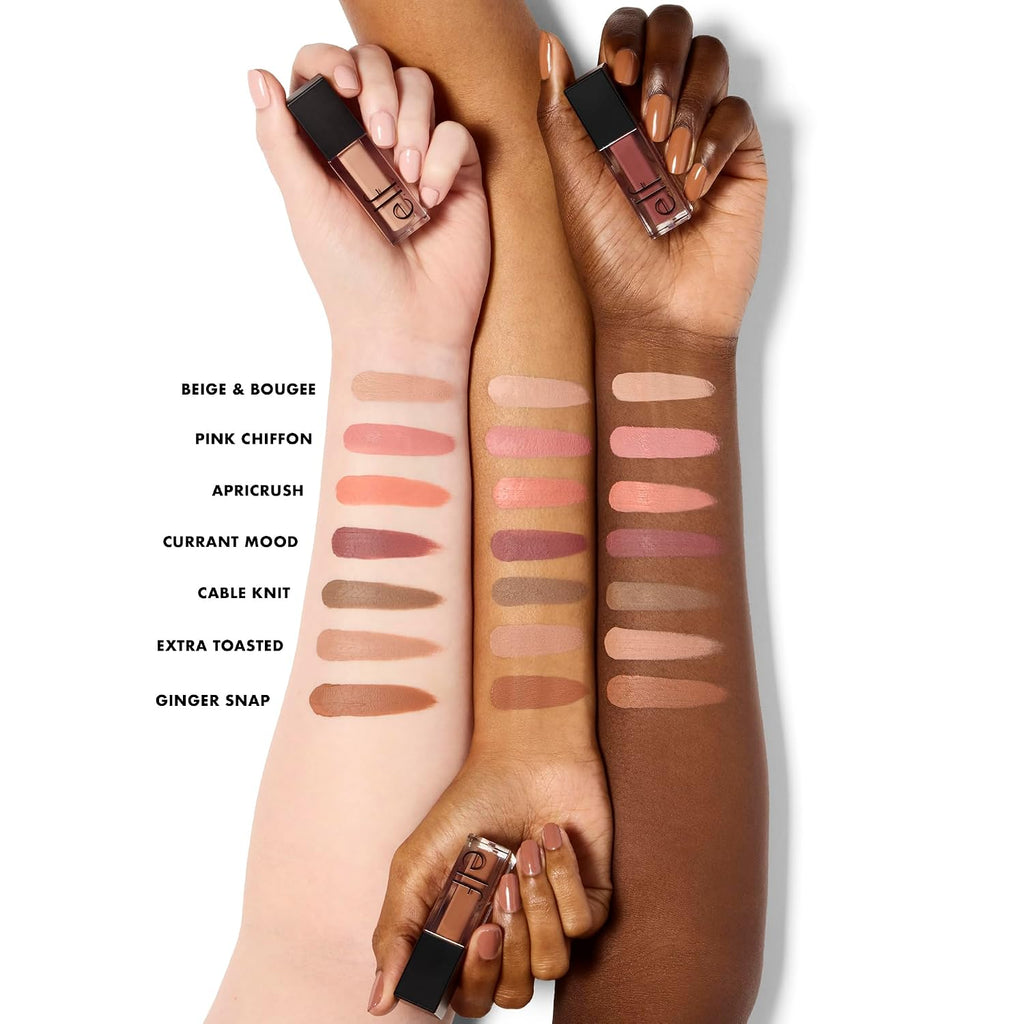 e.l.f. Liquid Matte Eyeshadow. Liquid-to-Powder. Beige & Boujee | Soft-Matte Finish. High-Pigment Color. Crease-Resistant Long-Lasting Wear. Buildable & Blendable. Vegan & Cruelty-Free