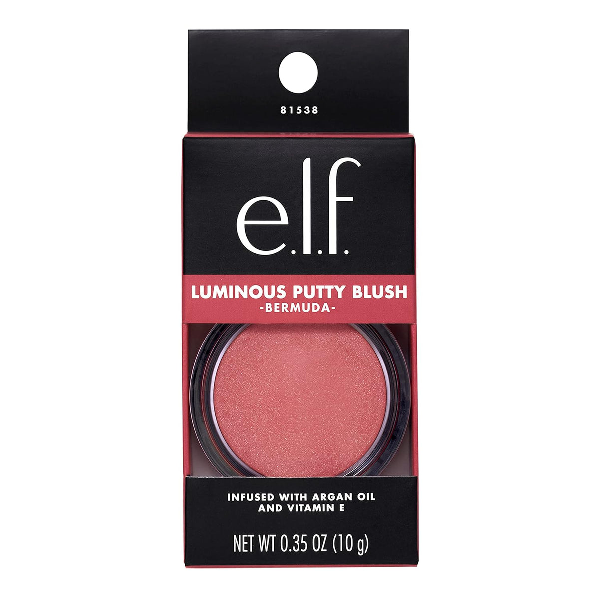 e.l.f. Luminous Putty Blush. Putty-to-Powder. Buildable Blush With A Subtle Shimmer Finish. Highly Pigmented & Creamy. Vegan & Cruelty-Free. Bermuda