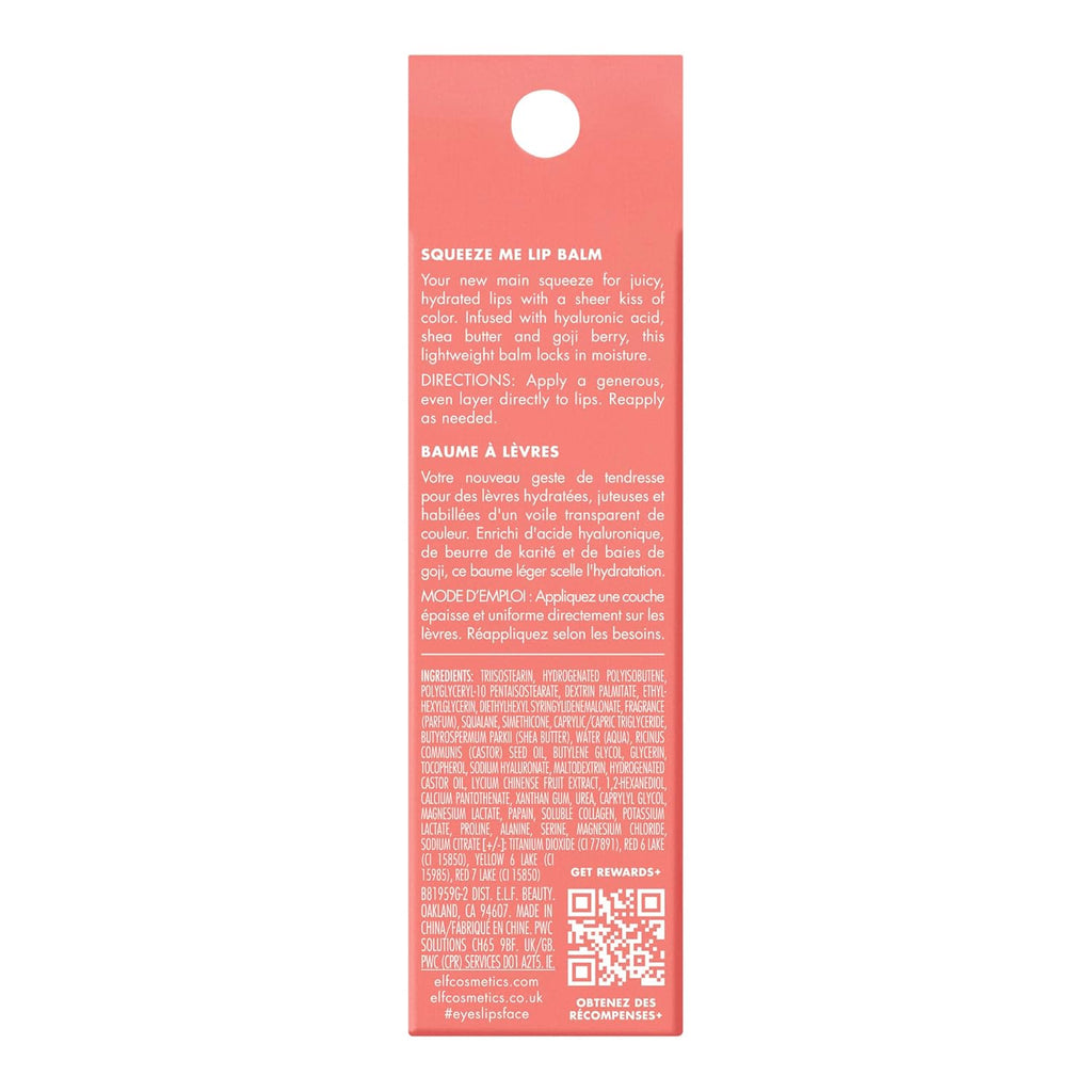 e.l.f. Squeeze Me Lip Balm. Strawberry | Moisturizing Lip Balm For A Sheer Tint Of Color. Infused With Hyaluronic Acid. Vegan & Cruelty-free
