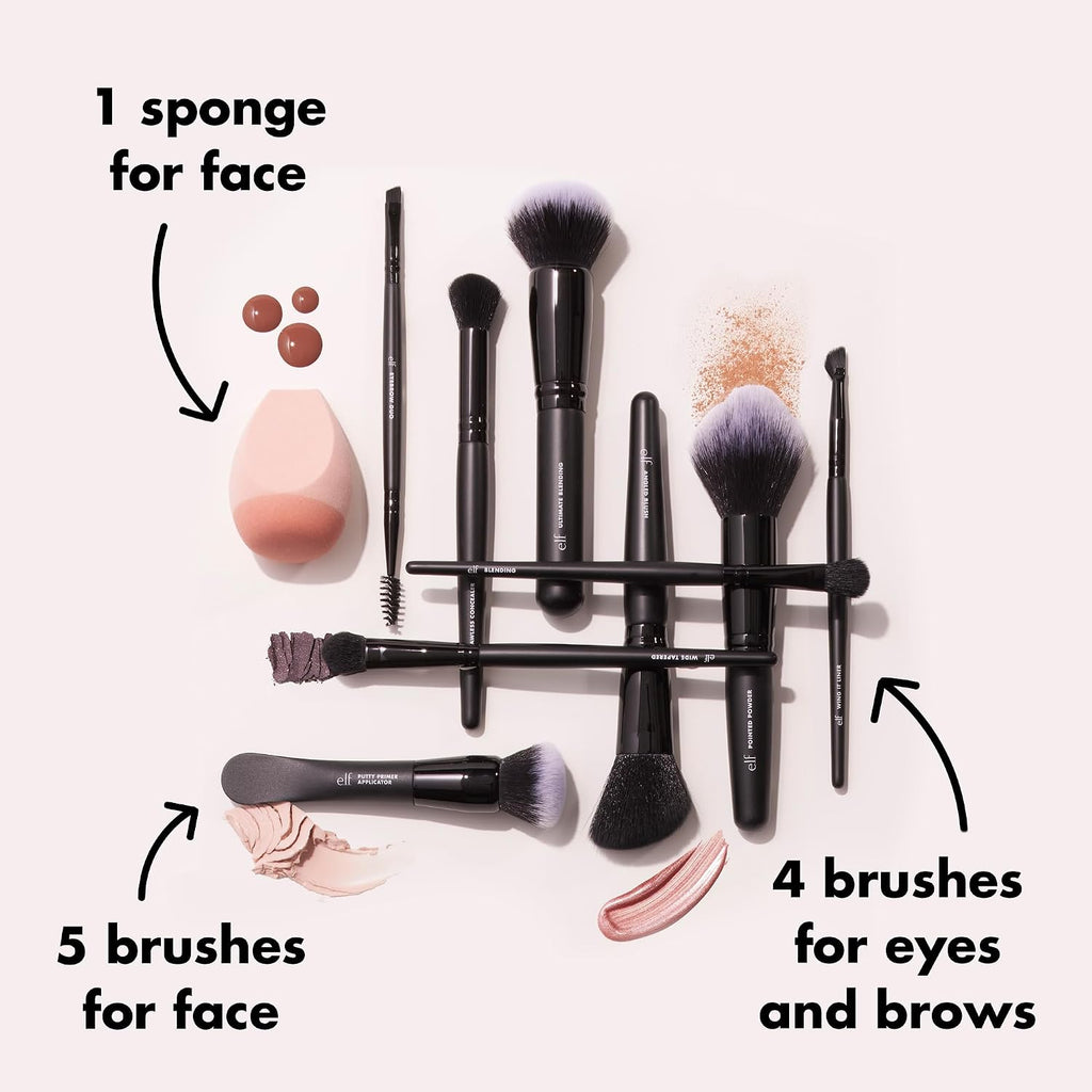 e.l.f. Ten Out Of Ten Brush Set | 10 Piece Brush Kit. Brushes For Face Makeup. Eyes. Brows & More. Made With Synthetic Bristles. Vegan & Cruelty-Free