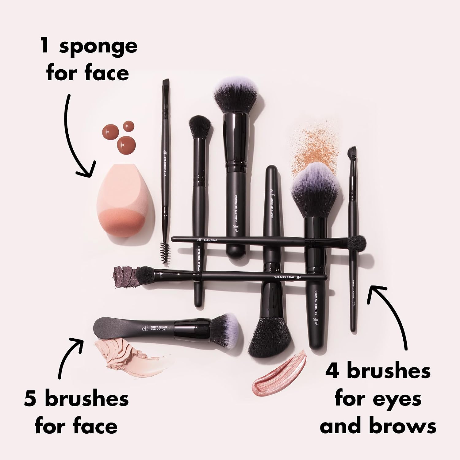 e.l.f. Ten Out Of Ten Brush Set | 10 Piece Brush Kit. Brushes For Face Makeup. Eyes. Brows & More. Made With Synthetic Bristles. Vegan & Cruelty-Free