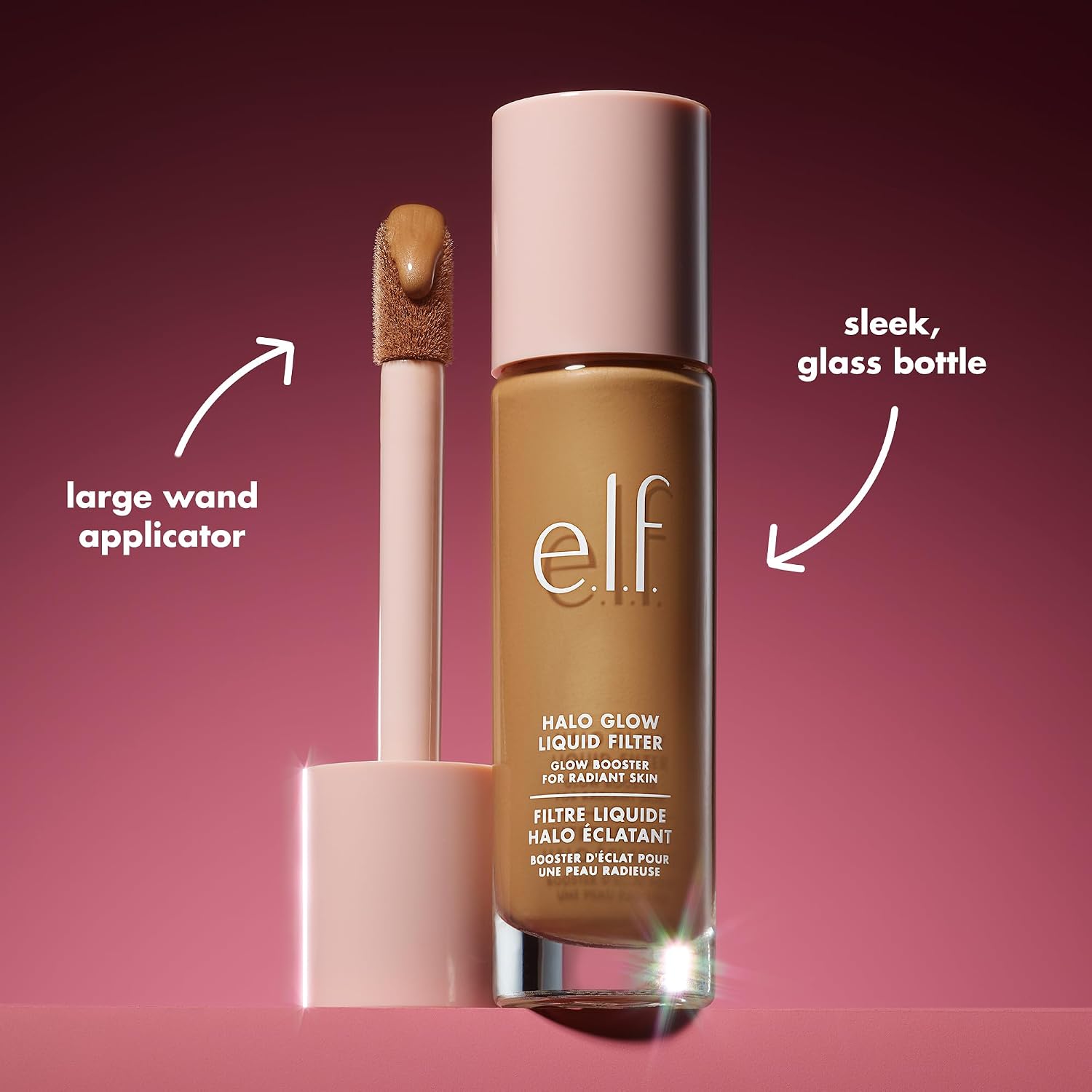 e.l.f. Halo Glow Liquid Filter. Hydrating Complexion Boost. 1 Fair | Soft Focus. Luminous Natural Glow for Face & Body. Infused with Hyaluronic Acid & Squalene. Vegan & Cruelty-Free