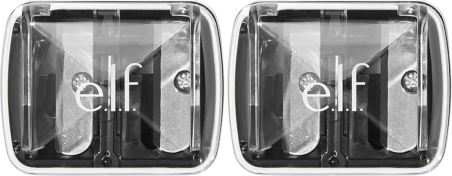e.l.f.. Dual-Pencil Sharpener. Convenient. Essential Tool. Sharpens. Easy To Clean. Travel-Friendly. Compact. Includes Bonus Small Sharpener