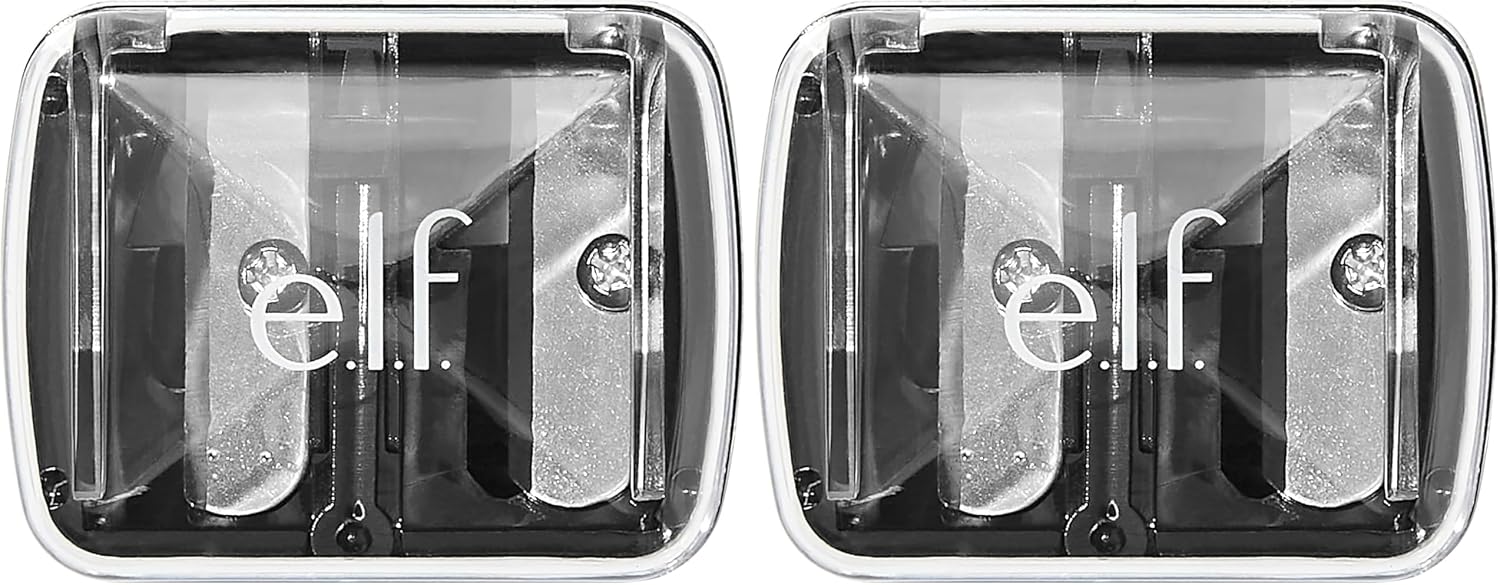 e.l.f.. Dual-Pencil Sharpener. Convenient. Essential Tool. Sharpens. Easy To Clean. Travel-Friendly. Compact. Includes Bonus Small Sharpener