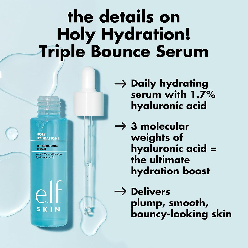 e.l.f. SKIN Holy Hydration! Triple Bounce Serum. Plump-Looking Skin | Hydrating Face Serum Suitable for Oily. Combo. Normal & Dry Skin. Vegan & Cruelty-Free