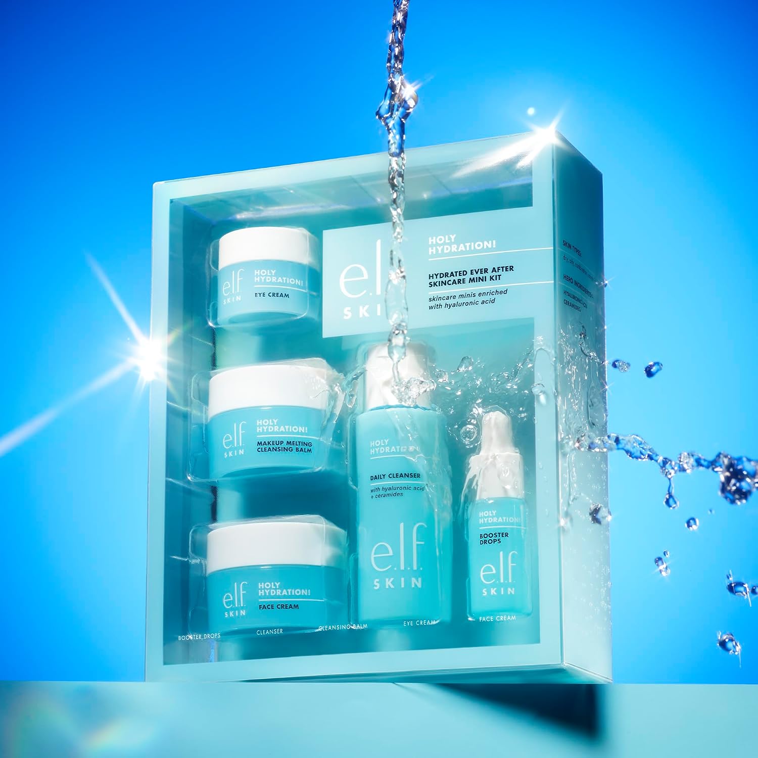 e.l.f. SKIN Holy Hydration! Hydrated Ever After Skincare Mini Kit. Travel | Airplane-Friendly Hydrating Set with Makeup Remover. Cleanser. Moisturizer & Eye Cream. Vegan & Cruelty-Free