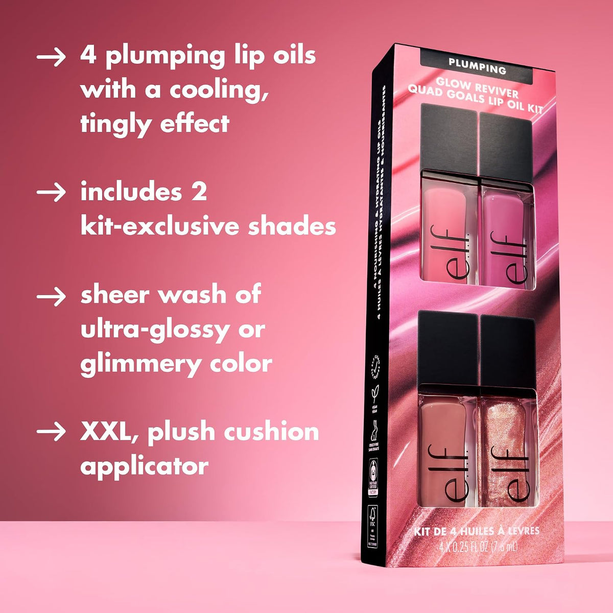 e.l.f. Glow Reviver Plumping Lip Oil Kit | Nourishing Tinted Lip Oils For A High-Shine Finish. Infused With Jojoba Oil. Vegan & Cruelty-Free. 4 Shades