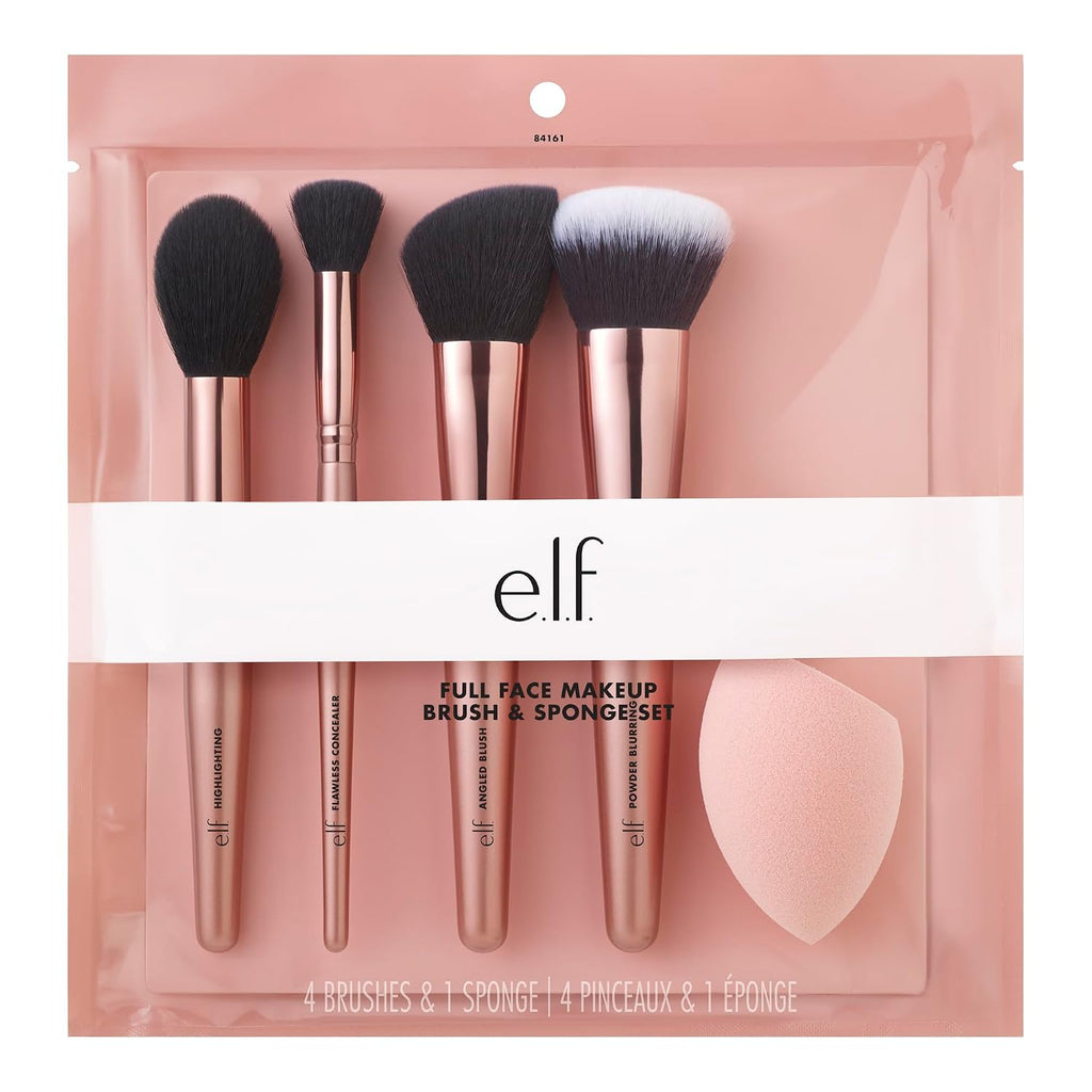e.l.f. Complexion Essentials Brush & Sponge Set. Concealer. Powder. Blush & Highlighter Brushes & Total Face Sponge. Vegan & Cruelty-Free
