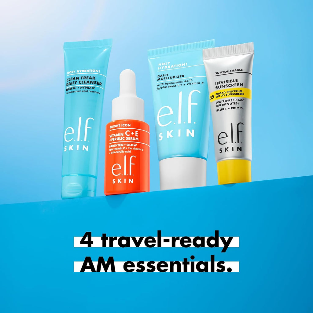 e.l.f. SKIN Wake the e.l.f. Up Skincare Kit | Travel-Size Hydrating Face Cleanser. Sunscreen. Moisturizer & Brightening Serum. Vegan & Cruelty-Free
